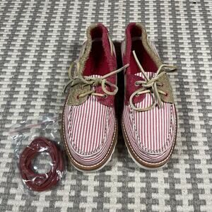 Sperry SeerSucker Red Striped‎ Boat Shoes Sz 7 Women’s  STS85274 Vibram New Rare